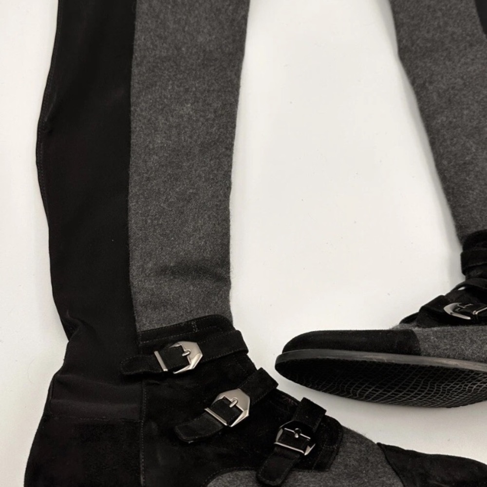 Stuart Weitzman Black & Gray 50/50 Textured Boots•Dark Academia•Steam Punk•Edgy - Picture 2 of 16